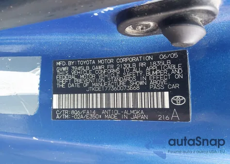 2006 Scion Tc from USA, damaged, VIN JTKDE177360073568